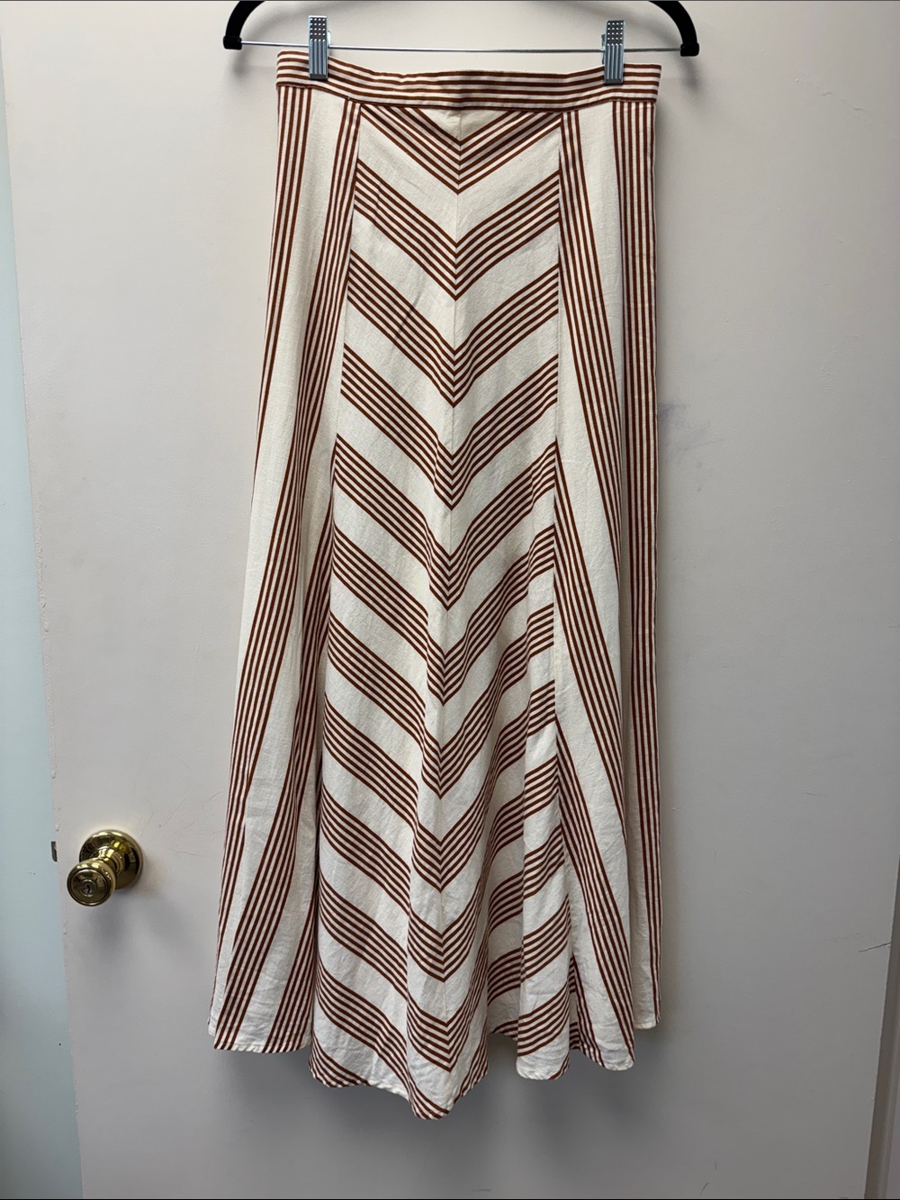 LOFT Striped Chevron Maxi Skirt in Cream and Rust.